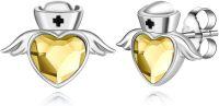wholesale 925 Sterling Silver Angel Stud Earrings with Birthstone for Nurse Women RN Medical Student Doctor Jewelry Gift-Silver-11-Nov