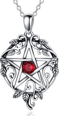 wholesale 925 Sterling Silver Pentagram Necklace with Birthstone Wiccan Tetragrammaton Gift for Women-01-Jan