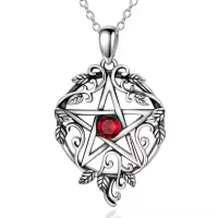 wholesale 925 Sterling Silver Pentagram Necklace with Birthstone Wiccan Tetragrammaton Gift for Women-01-Jan