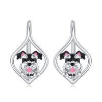 wholesale 925 Sterling Silver Heart-Shaped Dog Stud Earrings with Pink Accents-Schnauzer