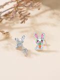 wholesale 925 Sterling Silver Bunny Earrings Wholesale Holding Carrots-0-4