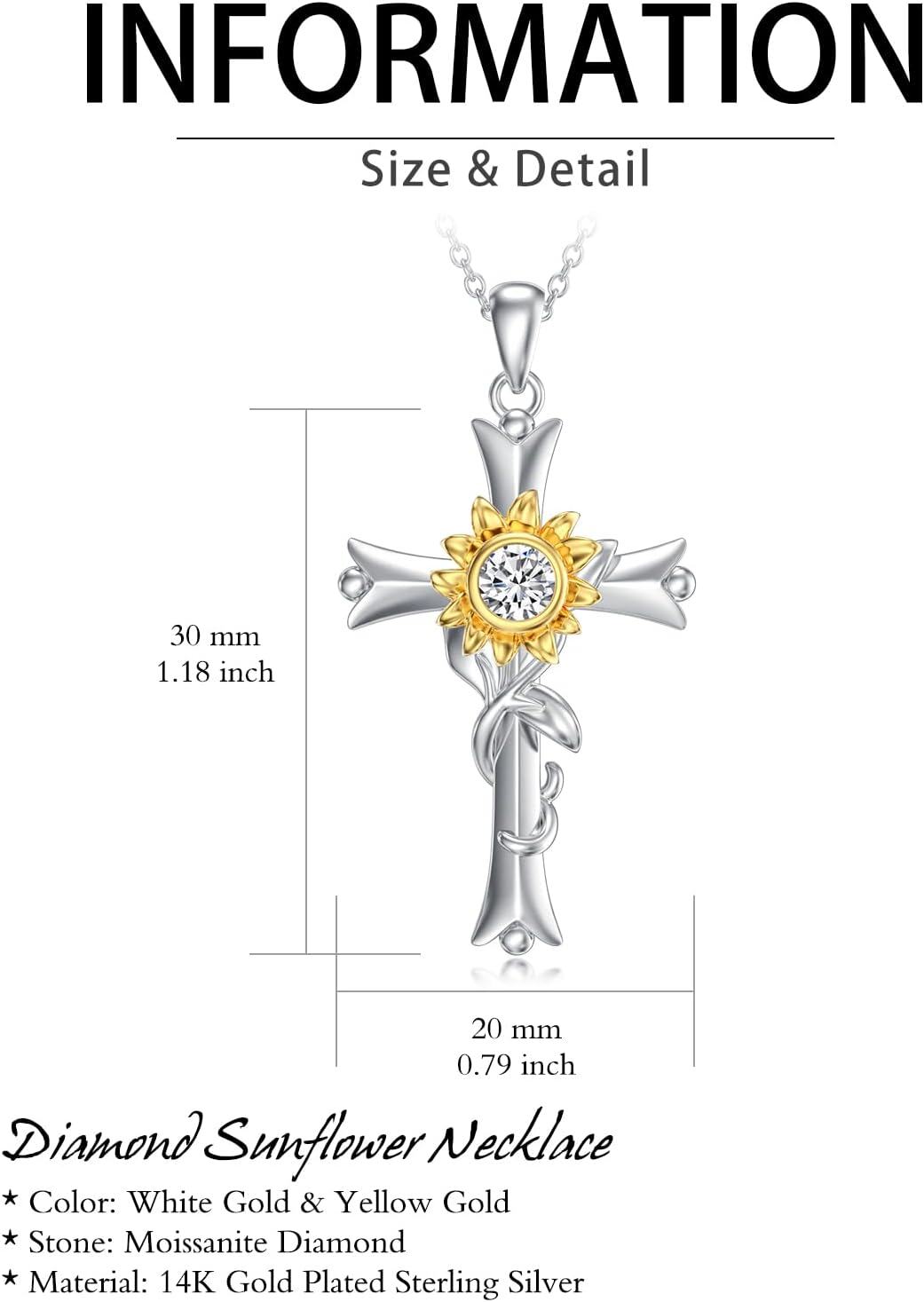 Gold-Plated 925 Sterling Silver Moissanite Sunflower Cross Pendant Necklace for Women-0-1