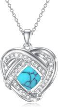 wholesale 925 Sterling Silver Turquoise Double Heart Love Knot Pendant Necklace for Women Gifts-0-0