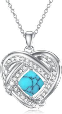 wholesale 925 Sterling Silver Turquoise Double Heart Love Knot Pendant Necklace for Women Gifts-turquoise