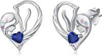 wholesale 925 Sterling Silver Horse Birthstone Stud Earrings for Women-09-Sep-Lab Created Sapphire