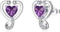 wholesale 925 Sterling Silver 12 Months Birthstone Stethoscope Heart Stud Earrings for Women-Purple