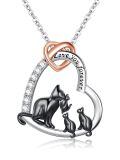 wholesale 925 Sterling Silver Love You Forever Heart Pendant Necklace - Mother and Cats Family -0-0