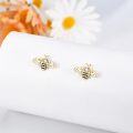 wholesale 14K Gold Honeybee Stud Earrings with Cubic Zirconia and Black Enamel Accents - Hypoallergenic Minimalist Animal  for Her-0-1