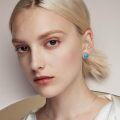 wholesale 925 Sterling Silver Round Turquoise Stone Stud Earrings for Women Boho Style Western s 48x37mm-0-3