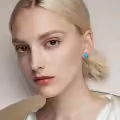 wholesale 925 Sterling Silver Round Turquoise Stone Stud Earrings Wholesale for Women Boho Style Western s 48x37mm-0-3