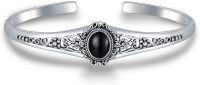 wholesale 925 Sterling Silver Black Onyx Adjustable Vintage Chic Bangle Bracelet for Women-Black Onyx