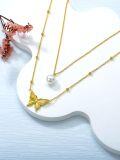 wholesale TOUPOP Butterfly Layered Necklace Sterling Silver Freshwater Pearl Pendant 14k Gold Plated Jewelry For Women Her Wife Mom Christmas Birthday Gifts -0-1