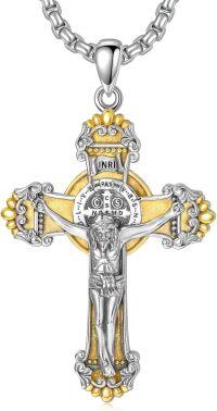 wholesale Sterling Silver Stainless Steel Men s Crucifix Necklace 22 +2 Chain Gift-05