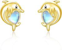 wholesale 925 Sterling Silver Dolphin Moonstone Stud Earrings for Women - Hypoallergenic -Dolphin-Gold
