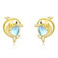 wholesale 925 Sterling Silver Dolphin Heart Moonstone 18k Gold Plated Stud Earrings-0-0