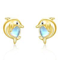 wholesale 925 Sterling Silver Dolphin Heart Moonstone 18k Gold Plated Stud Earrings-Dolphin-Gold