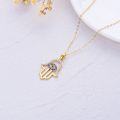 wholesale 14K Gold Blue Sapphire Evil Eye Hand of Fatima Pendant Necklace for Women-0-3