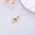 wholesale 14K Gold Blue Sapphire Evil Eye Hand of Fatima Pendant Necklace for Women-0-3
