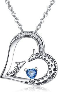 wholesale 925 Sterling Silver Giraffe Birthstone Heart Pendant Necklace-09-Sep-Lab Created Sapphire