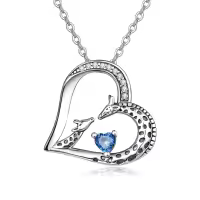 wholesale 925 Sterling Silver Giraffe Birthstone Heart Pendant Necklace-09-Sep-Lab Created Sapphire