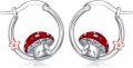 wholesale 925 Sterling Silver Red Mushroom Hoop Earrings with Pink Flower Charm - Christmas & Birthday Gifts for Her-0-0