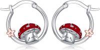 wholesale 925 Sterling Silver Red Mushroom Hoop Earrings with Pink Flower Charm - Christmas & Birthday Gifts for Her-Red Mushroom
