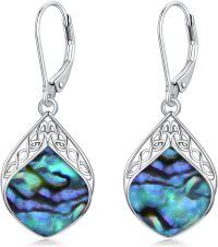 wholesale Sterling Silver Gemstone Celtic Knot Teardrop Leverback Earrings-Abalone Shell