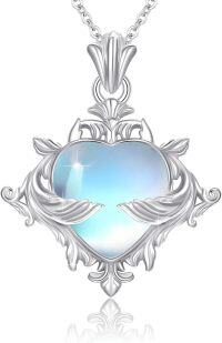 wholesale 925 Sterling Silver Heart Pendant with Blue Opal and Turquoise Crystals-A01-Heart Moonstone