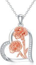 wholesale 925 Sterling Silver Rose Gold Plated Heart-Shaped Flower Pendant with Cubic Zirconia Necklaces for Women-0-0