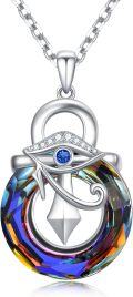 wholesale 925 Sterling Silver Rainbow Crystal Eye of Horus Ankh Cross Pendant Necklace for Women-0-0