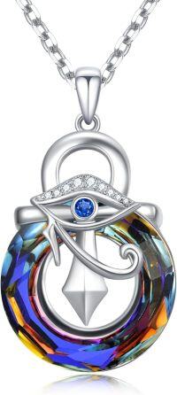 wholesale 925 Sterling Silver Rainbow Crystal Eye of Horus Ankh Cross Pendant Necklace for Women-Eye of Horus Ankh Cross Necklace with Volcanic Crystal