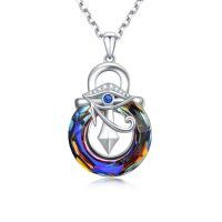 wholesale 925 Sterling Silver Ankh Necklace With Colorful Crystal Pendant-Eye of Horus Ankh Cross Necklace with Volcanic Crystal