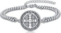 wholesale 925 Sterling Silver St. Michael/Christopher Adjustable Medal Bracelet for Men Women Religious Protection Jewelry with 6mm 9+2 Figaro Link-A04-St Benedict Bracelet