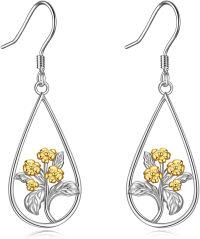 wholesale 925 Sterling Silver Gold Plated Flower Cluster Teardrop Dangle Earrings-February-Primrose
