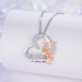 wholesale 925 Sterling Silver Rose Gold Plated Moonstone Heart Butterfly Pendant Necklaces for Moms - I Love You Message -0-2
