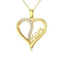 wholesale 14k Gold Mom Open Heart Pendant Necklace Cubic Zirconia Chain Jewelry For Women-MOM-Heart
