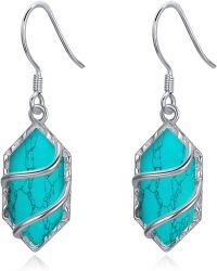 wholesale 925 Sterling Silver Gemstone Hexagon Drop Dangle Earrings Fine Jewelry Gifts for Women-Turquoise
