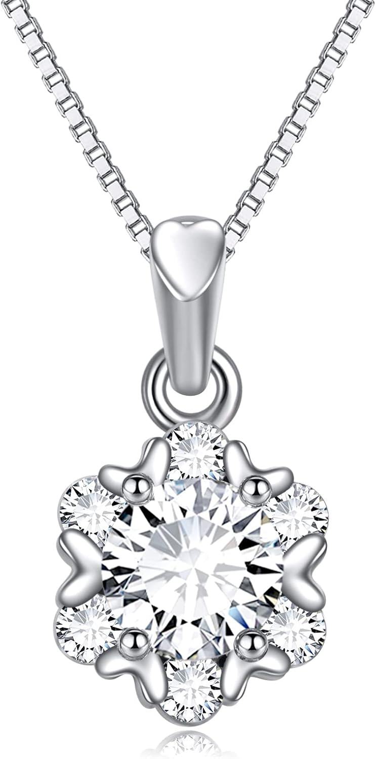 wholesale 925 Sterling Silver with Heart-Shaped Stone and Flower Design Pendant Necklace - Mother's Day Gift-0-0