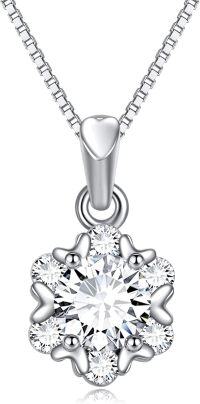 wholesale 925 Sterling Silver with Heart-Shaped Stone and Flower Design Pendant Necklace - Mother's Day Gift-3D Heart Halo Diamond