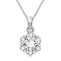 wholesale 925 Sterling Silver with Heart-Shaped Stone and Flower Design Pendant Necklace - Mother's Day Gift-3D Heart Halo Diamond