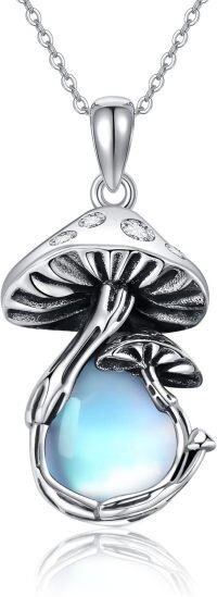 wholesale 925 Sterling Silver Moonstone Mushroom Pendant Necklace for Women Mother's Day Jewelry-Moonstone