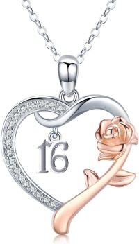 wholesale 925 Sterling Silver Cubic Zirconia Heart Rose Necklace -16th