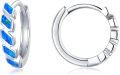 wholesale 925 Sterling Silver Blue Fire Opal Geometric Huggie Hoop Earrings for Women - Hypoallergenic  Set-0-0