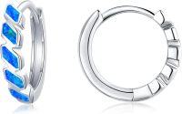 wholesale 925 Sterling Silver Blue Fire Opal Geometric Huggie Hoop Earrings for Women - Hypoallergenic  Set-Blue Opal Hoop Earrings