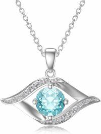 wholesale 14K White Gold Sterling Silver D Color VVS Clarity Evil Eye Diamond Greek Protection Pendant Necklace-A03:Aquamarine Sterling Silver-A03:Aquamarine-Sterling Silver