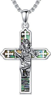 wholesale 925 Sterling Silver Crucifix with Mother Mary and Child Pendant Necklace for Men & Women - Catholic Religious s-St Christopher-1
