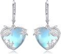 wholesale 925 Sterling Silver Heart-Shaped Turtle & Coral Blue Moonstone Drop Earrings for Women Gift Idea-0-0