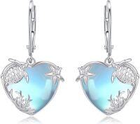 wholesale 925 Sterling Silver Heart-Shaped Turtle & Coral Blue Moonstone Drop Earrings for Women Gift Idea-Moonstone#9