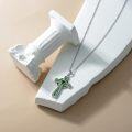wholesale 925 Sterling Silver Green Enamel Celtic Cross Pendant with Emerald Stone and Chain-0-3