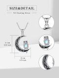 wholesale 925 Sterling Silver Owl on Crescent Moon Pendant Necklace with Blue Stone Accent-0-4